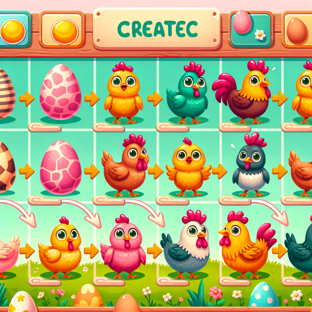 A colorful chicken evolution game scene